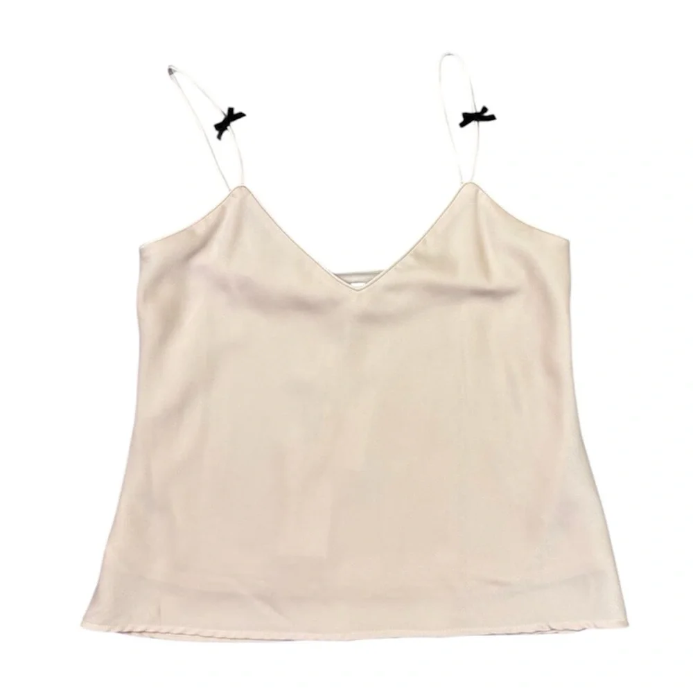 WAYF Nordstrom NWT XL Satin Camisole Top Tank Blouse Champagne Blush Bow Straps - Picture 2 of 7